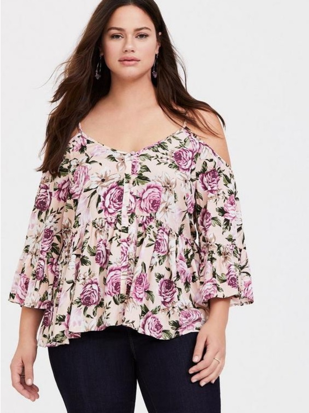 torrid Pink Floral Cold-Shoulder Blouse